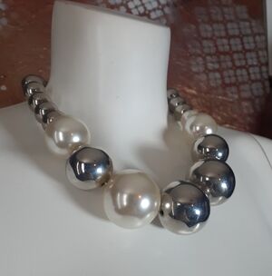 Zara Silvertone And Faux Pearl Bauble Necklace